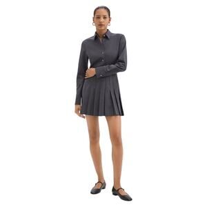 Theory Women Charcoal Wool Blend Classic Pleated Mini Shirt Dress Size US 8